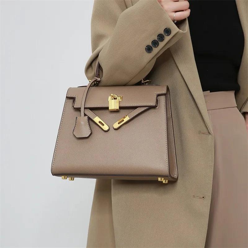 PU Leather-Gold Buckle Handbag - Eyeamsassy