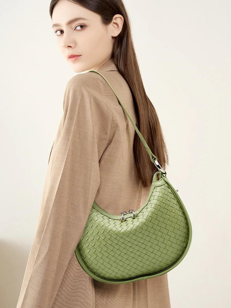 Genuine Leather Large Capacity Woven Hand Bag - Eyeamsassy