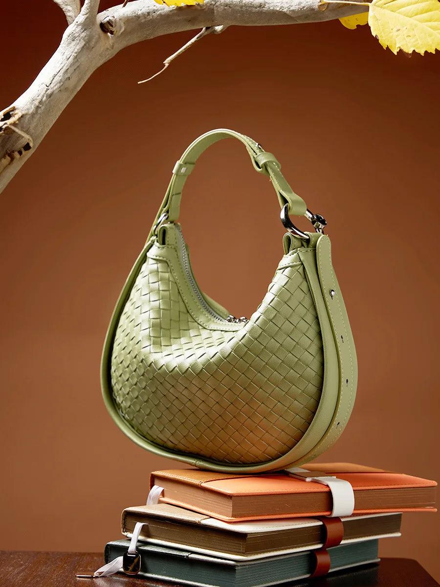 Genuine Leather Large Capacity Woven Hand Bag - Eyeamsassy