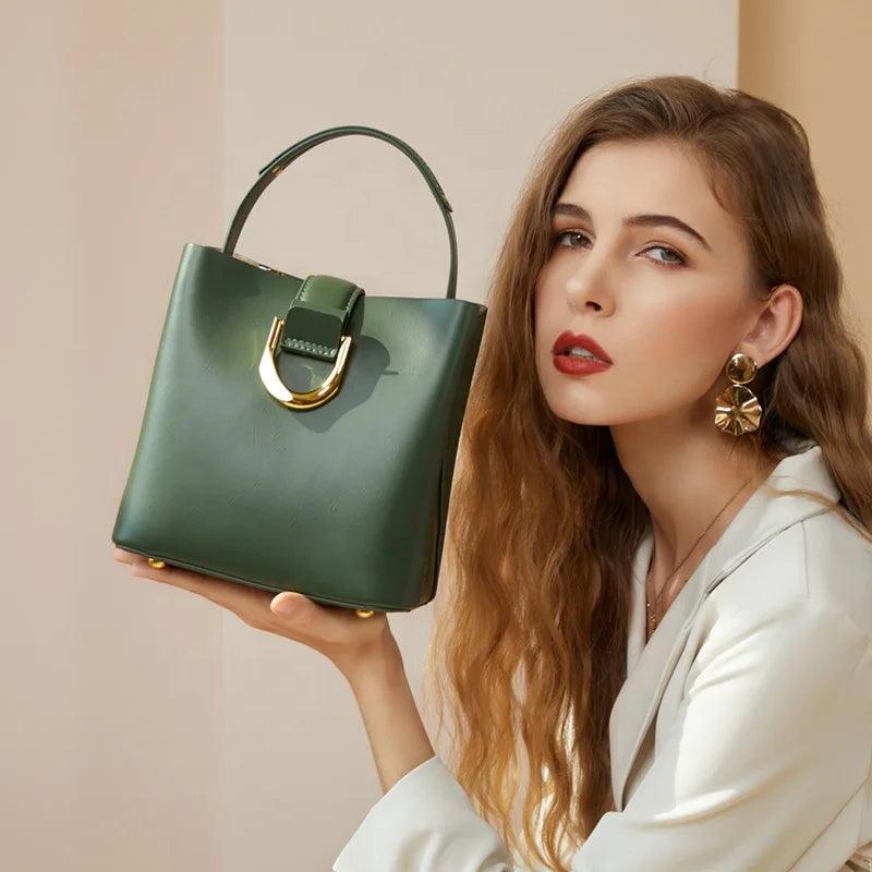 Genuine Leather Large Capacity Shoulder Bag - Eyeamsassy