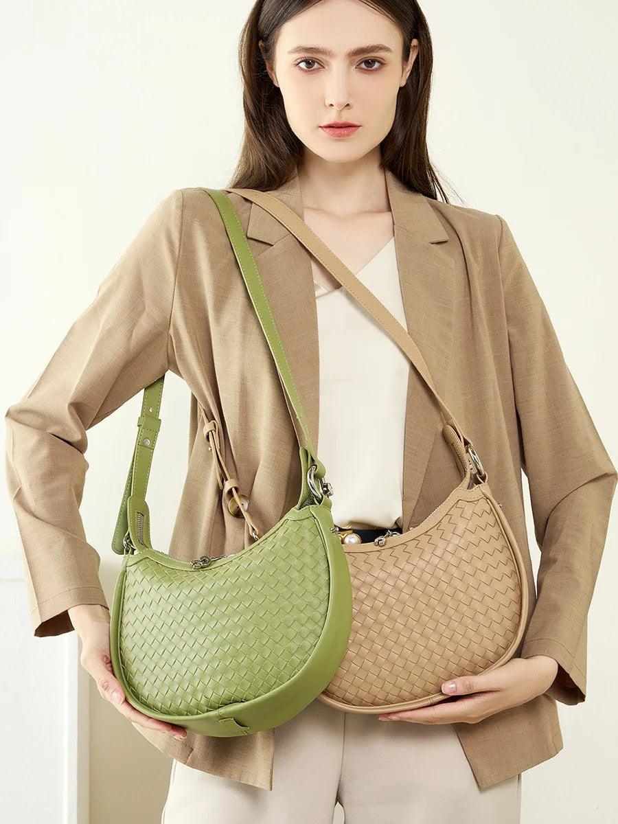 Genuine Leather Large Capacity Woven Hand Bag - Eyeamsassy