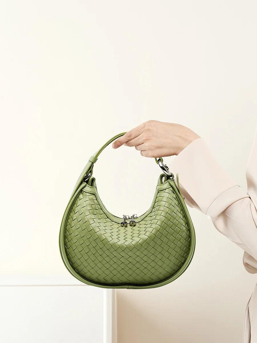 Genuine Leather Large Capacity Woven Hand Bag - Eyeamsassy