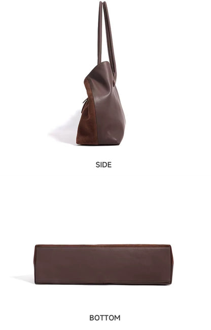 Frosted Cowhide Leather Plush Handle Shoulder Bag With Mini Coin Pouch