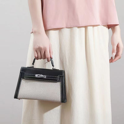 LINEN-PU Leather Handbag