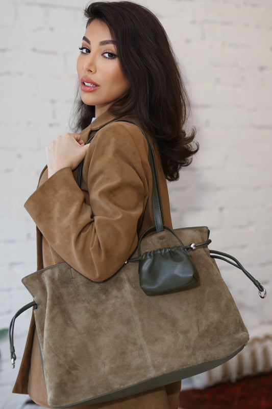 Aspen Suede Tote Bag With Mini Pouch