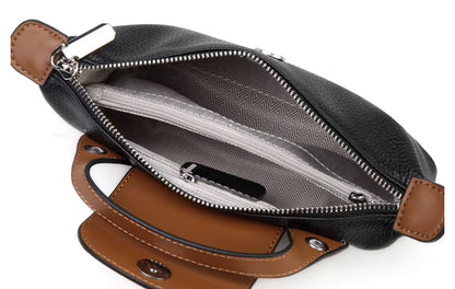 Small Cowhide Genuine Leather Satchel Handbag