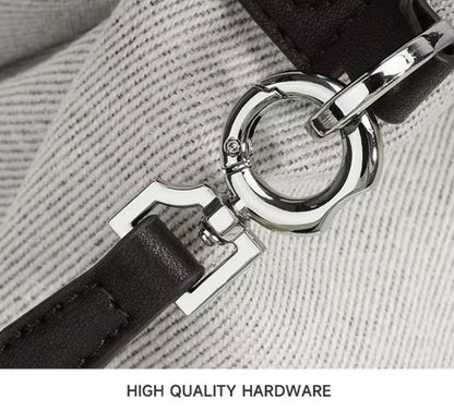 Genuine Leather-Denim Drawstring Bucket Bag