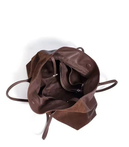 Frosted Cowhide Leather Plush Handle Shoulder Bag With Mini Coin Pouch