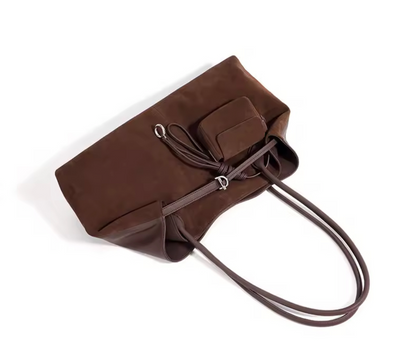 Frosted Cowhide Leather Plush Handle Shoulder Bag With Mini Coin Pouch