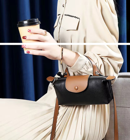 Small Cowhide Genuine Leather Satchel Handbag