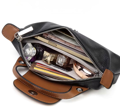 Small Cowhide Genuine Leather Satchel Handbag