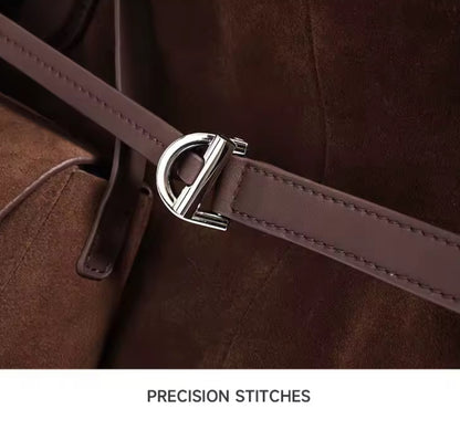 Frosted Cowhide Leather Plush Handle Shoulder Bag With Mini Coin Pouch