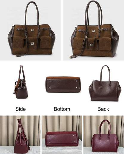Suede PU Leather Tote Bag with Two Shoulder Handles
