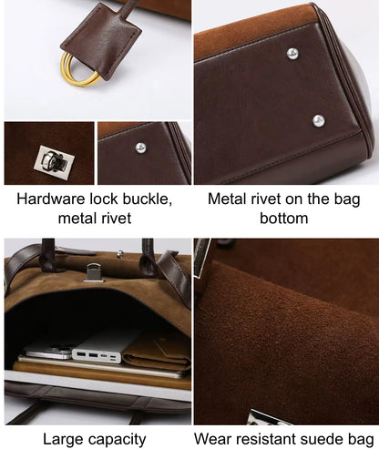 Suede PU Leather Tote Bag with Two Shoulder Handles