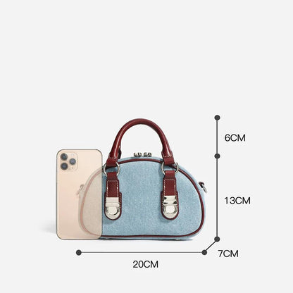 Genuine Leather-Denim Cross-Body Bag - Eyeamsassy