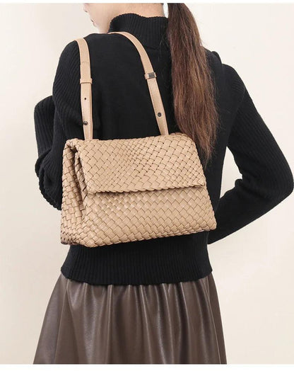Woven Genuine Leather Tote Bag - Eyeamsassy